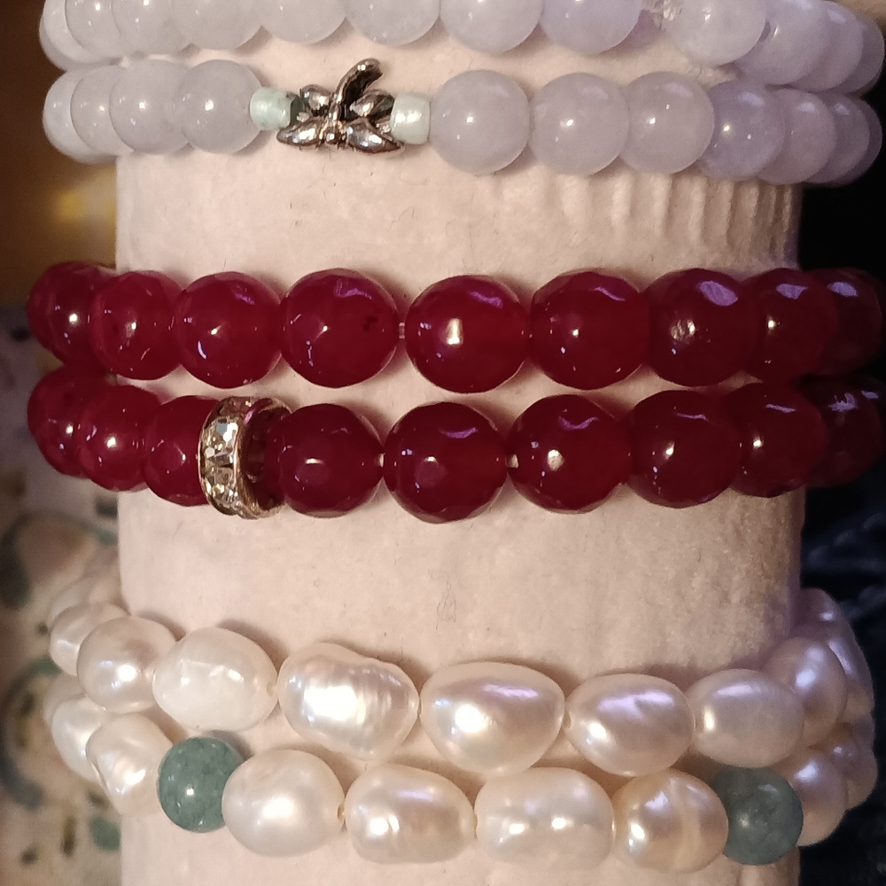 Set of 2 Natural faceted Ruby stretch bracelets